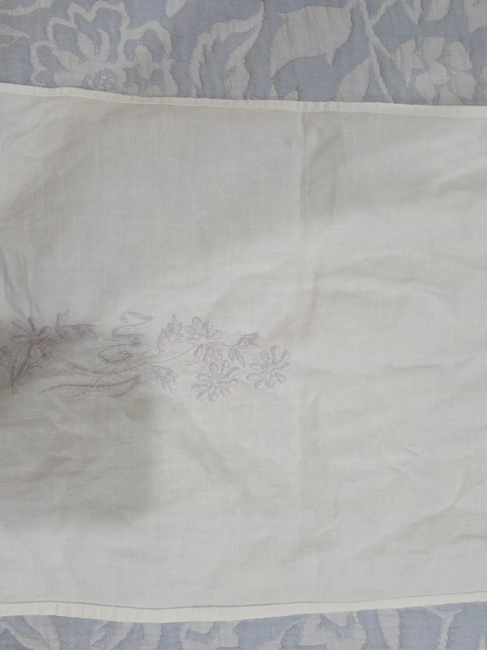 Classic White Hand Towel with Pale Lavender Floral Embroidery